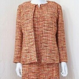 EUC Talbots 2 Pc Pink Orange Tweed Boucle Suit